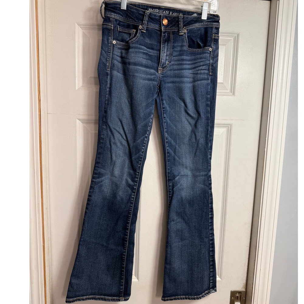 American Eagle Kick Boot Jeans Womens 8 Regular Dark Wash Stretch Denim Flared